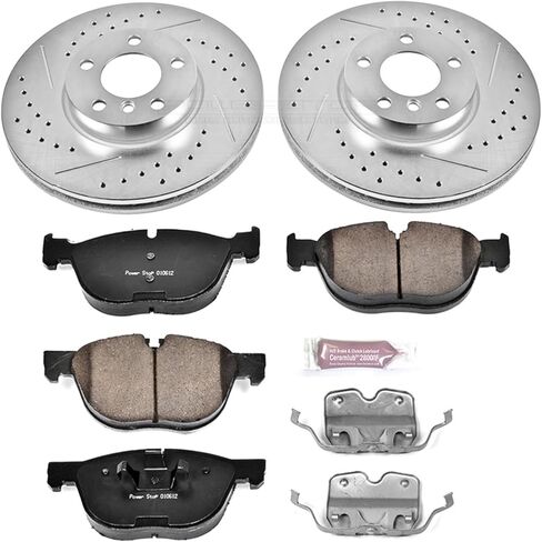 Power Stop K6064 Front Z23 Carbon Fiber Brake Pads with Drilled & Slotted Brake Rotors Kit and 1 Front Sensor Wire For BMW X5 2011-2018, BMW X6 2011-2019 [Model Specific] in Saudi Arabia