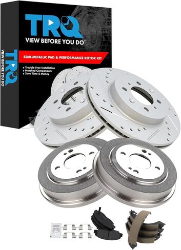 TRQ Front & Rear Brake Pad & Rotor,Shoe & Drum Kit Premium G-Coated Semi-Metallic Performance Compatible with 1996-2000 Honda Civic in Saudi Arabia