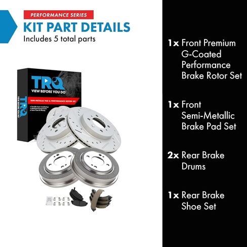 TRQ Front & Rear Brake Pad & Rotor,Shoe & Drum Kit Premium G-Coated Semi-Metallic Performance Compatible with 1996-2000 Honda Civic in Saudi Arabia