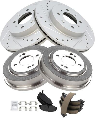 TRQ Front & Rear Brake Pad & Rotor,Shoe & Drum Kit Premium G-Coated Semi-Metallic Performance Compatible with 1996-2000 Honda Civic in Saudi Arabia