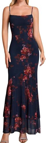 XinFSh Women's Floral Wedding Guest Maxi Dress Spaghetti Strap Ruffle Bodycon Elegant Long Formal Cocktail Party Dresses in Saudi Arabia