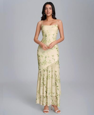 XinFSh Women's Floral Wedding Guest Maxi Dress Spaghetti Strap Ruffle Bodycon Elegant Long Formal Cocktail Party Dresses in Saudi Arabia
