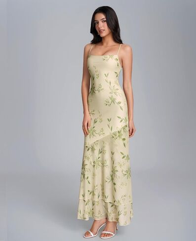 XinFSh Women's Floral Wedding Guest Maxi Dress Spaghetti Strap Ruffle Bodycon Elegant Long Formal Cocktail Party Dresses in Saudi Arabia