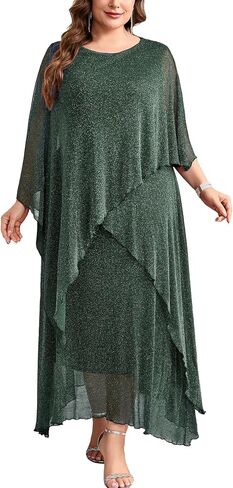 1X-5X Plus Size Formal Dress Long Cape Overlay Dresses Wedding Guest Evening Mother of Bride Groom Outfit in Kuwait