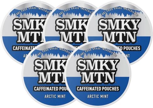 Smokey Mountain Caffeinated Pouches - Arctic Mint - Tobacco Free and Nicotine Free - 5 Can Box - 15 Pouches Per Can in Kuwait