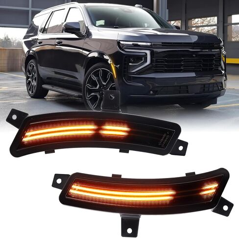 Dynamic White LED Side Marker Lights for 2025 2026 GMC Yukon XL Chevy Tahoe Suburban Cadilac Escalade ESV Upgrade Dual Row Sequential Scan Front Fender Sidemarkers Lamp with Smoked Lens 2PCS in Kuwait