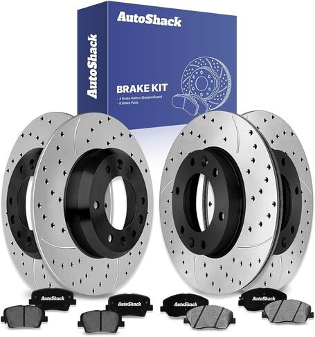 دوارات الفرامل الصلبة ذات فتحات تهوية أمامية وخلفية من AutoShack + وسادات سيراميك 12 قطعة طقم فرامل بديلة لـ 2006-2012 Kia Sedona 2007-2010 Hyundai Entourage 2014 Kia ​​Sedona in Saudi Arabia