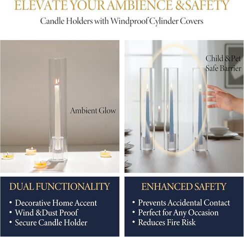 LETINE Hurricane Candle Holders with Ribbed Taper Candle Holders Set of 3(14")- Windproof & Elegant Candle Holder with Glass Cover for Outdoor&Indoors Wedding Centerpieces, Events & Home Decor in Kuwait