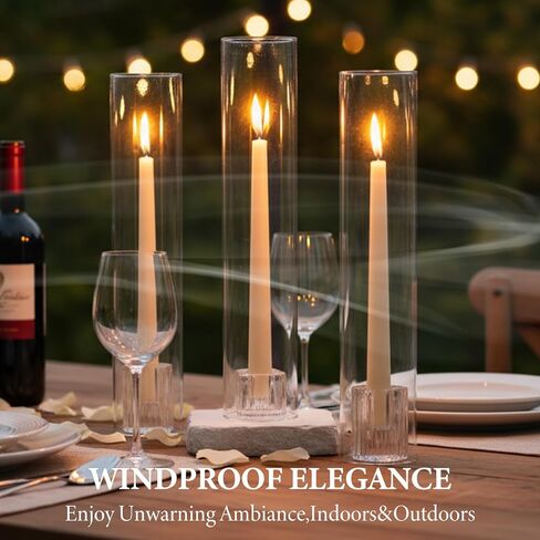 LETINE Hurricane Candle Holders with Ribbed Taper Candle Holders Set of 3(14")- Windproof & Elegant Candle Holder with Glass Cover for Outdoor&Indoors Wedding Centerpieces, Events & Home Decor in Kuwait
