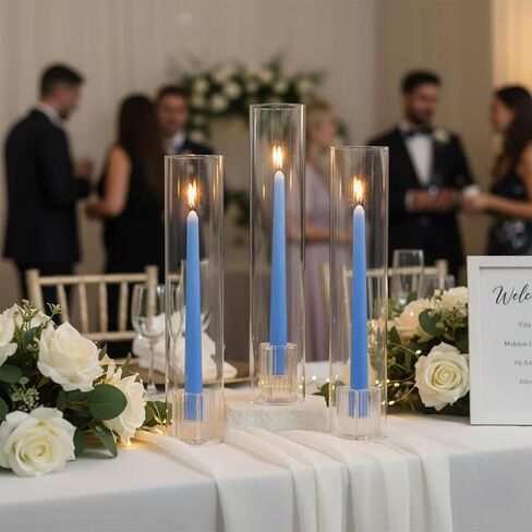 LETINE Hurricane Candle Holders with Ribbed Taper Candle Holders Set of 3(14")- Windproof & Elegant Candle Holder with Glass Cover for Outdoor&Indoors Wedding Centerpieces, Events & Home Decor in Kuwait