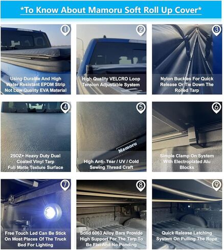 Mamoru Soft Roll Up 6' Truck Bed Cover Fit for 1989-1995 Toyota Pickup | 1995-2004 Tacoma Vinyl Tonneau Cover | Fleetside Only in Kuwait