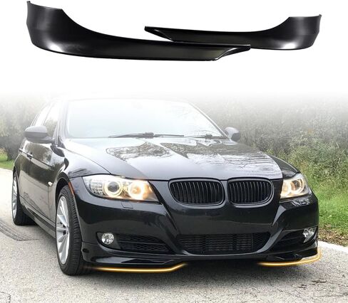 Front Bumper Lip Spoiler, Compatible with 2009-2012 BMW E90 3-Series Sedan (LCI/Facelift Models), PP Unpainted Black Factory Style Add-on Front Splitter Air Dam Chin Protector, 2 Pieces in Kuwait