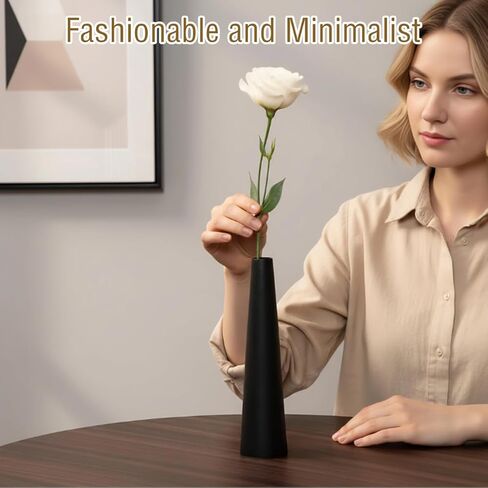 8.5 Inches Black Small Bud Vase Mini Ceramic Flower Vase Single Stem Vase Tall Conic Flower Minimalist Design Ornament for Home Office Table Decoration in Saudi Arabia