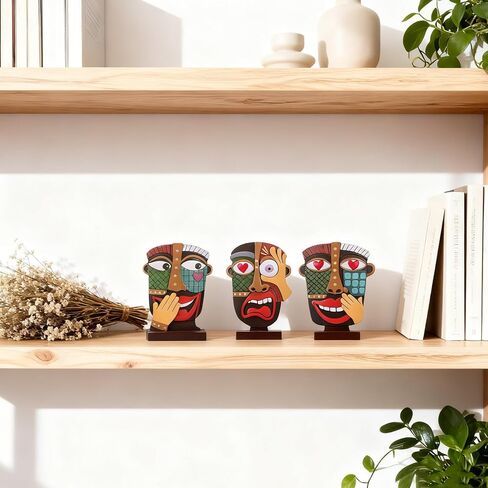 مجموعة منحوتات صغيرة ملونة للوجه التجريدي مكونة من 3 قطع، ديكور فني حديث من الراتنج مرسومة يدويًا للرف والمكتب وغرفة المعيشة والمكتب وهدية غير تقليدية فريدة من نوعها للأصدقاء ولمسات المنزل in Kuwait