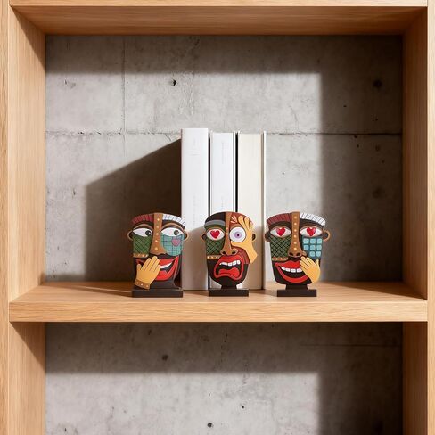 مجموعة منحوتات صغيرة ملونة للوجه التجريدي مكونة من 3 قطع، ديكور فني حديث من الراتنج مرسومة يدويًا للرف والمكتب وغرفة المعيشة والمكتب وهدية غير تقليدية فريدة من نوعها للأصدقاء ولمسات المنزل in Kuwait