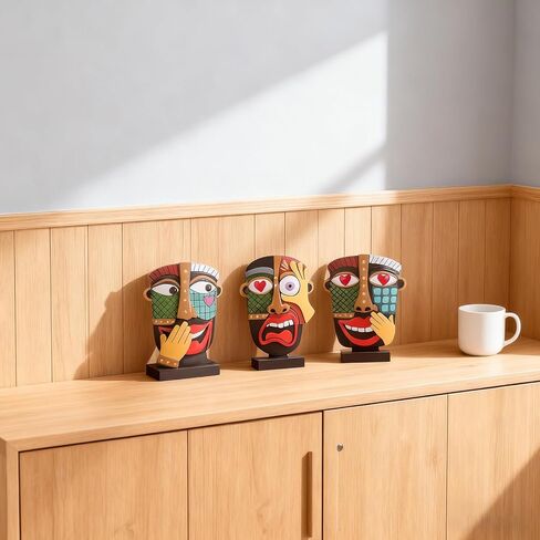 مجموعة منحوتات صغيرة ملونة للوجه التجريدي مكونة من 3 قطع، ديكور فني حديث من الراتنج مرسومة يدويًا للرف والمكتب وغرفة المعيشة والمكتب وهدية غير تقليدية فريدة من نوعها للأصدقاء ولمسات المنزل in Kuwait