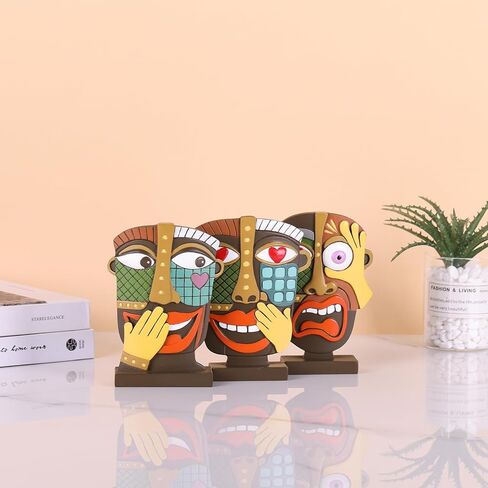 مجموعة منحوتات صغيرة ملونة للوجه التجريدي مكونة من 3 قطع، ديكور فني حديث من الراتنج مرسومة يدويًا للرف والمكتب وغرفة المعيشة والمكتب وهدية غير تقليدية فريدة من نوعها للأصدقاء ولمسات المنزل in Kuwait