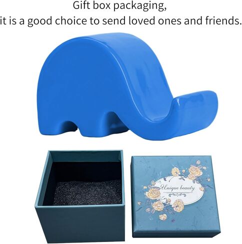 Blue Ceramic Elephant Statue and Mobile Phone Holder - Decorative Elephant Gift for Women, Home Decor in Saudi Arabia
