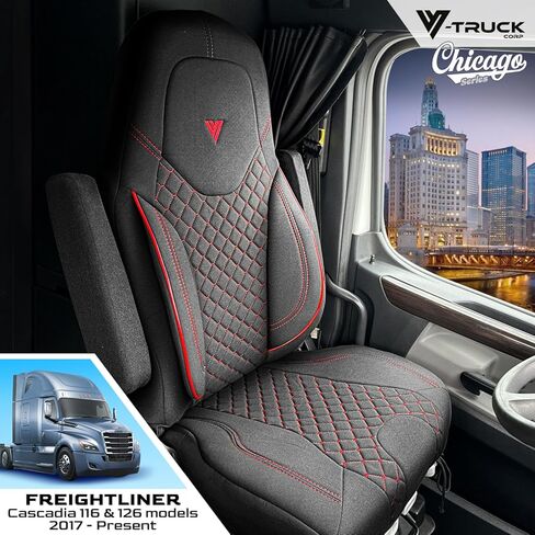 Seat Cover Compatible with Freightliner Cascadia OEM Stock Seat – 33" High Back Truck Seat Protector – Heavy-Duty Automotive Material, Reinforced Stitching, Comfortable Fit for Professional Drivers in Kuwait