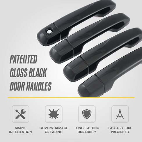 Trim Illusion Patented Tech DH6312BLK 8 Piece, Snap on with Tape Kit Gloss Black Door Handle Cover Trim Accessory Compatible with 2010-2021 Toyota 4Runner in Kuwait