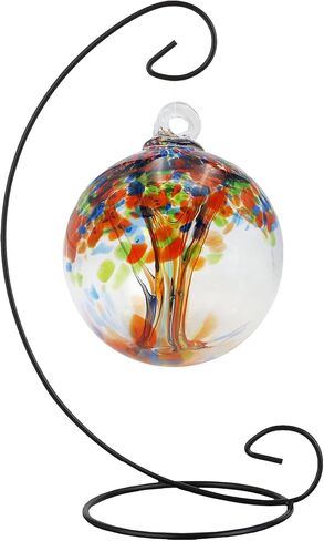 Dale Tiffany AC23189-D4 Rainbow Tree of Life Hand Blown Art Glass Ornament Witch Globe Gazing Ball, Royal, 4" Diameter with Hanging Stand in Kuwait
