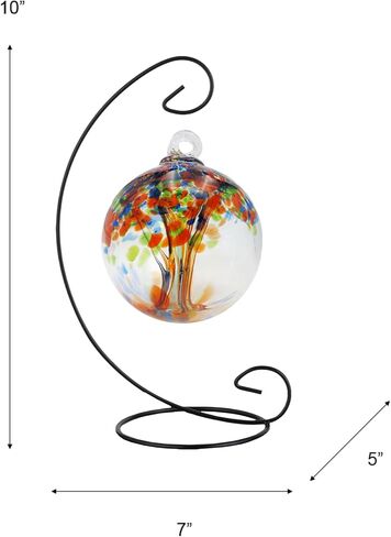 Dale Tiffany AC23189-D4 Rainbow Tree of Life Hand Blown Art Glass Ornament Witch Globe Gazing Ball, Royal, 4" Diameter with Hanging Stand in Kuwait