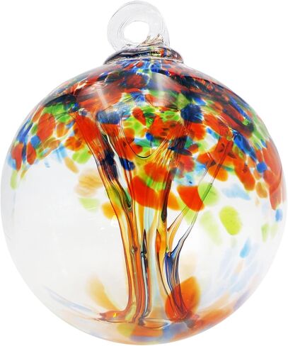 Dale Tiffany AC23189-D4 Rainbow Tree of Life Hand Blown Art Glass Ornament Witch Globe Gazing Ball, Royal, 4" Diameter with Hanging Stand in Kuwait