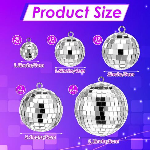 70 Pcs Mini Silver Disco Balls, 5 Sizes Hanging Mirror Ball Ornaments, 5 Sizes Disco Ball Decor for 70S Themed Party Decoration Wedding Halloween Christmas Supplies in Kuwait