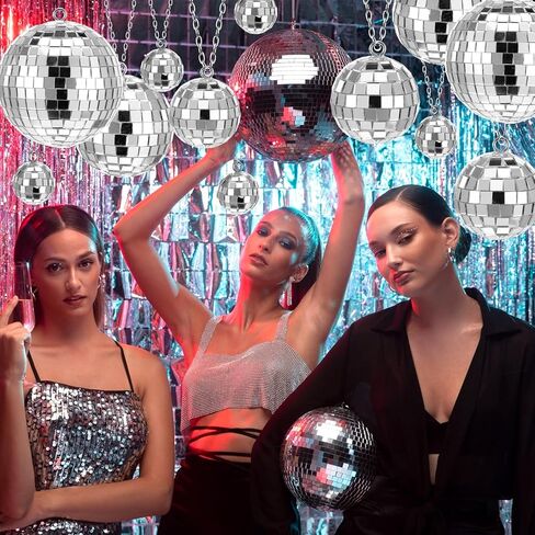 70 Pcs Mini Silver Disco Balls, 5 Sizes Hanging Mirror Ball Ornaments, 5 Sizes Disco Ball Decor for 70S Themed Party Decoration Wedding Halloween Christmas Supplies in Kuwait