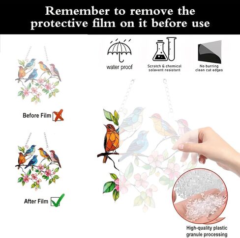 1PC Birds with Flowers Acrylic Suncatcher Hanging, 7.08 inch Window Decor with Printed Stained Glass Style Design, Rainbow Maker Wall Art, Gift Idea & Garden Ornament Indoor Outdoor Use/DW-10 in Saudi Arabia