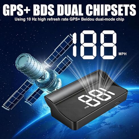 شاشة عرض سينجارو للسيارات، عداد السرعة الرقمي GPS HUD بمقبس USB مع خط كبير عالي الدقة، شاشات عرض سرعة الرأس Universal Mile HUD، ملحقات السيارة الداخلية للنساء والرجال (أبيض) in Kuwait