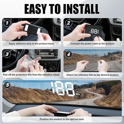 شاشة عرض سينجارو للسيارات، عداد السرعة الرقمي GPS HUD بمقبس USB مع خط كبير عالي الدقة، شاشات عرض سرعة الرأس Universal Mile HUD، ملحقات السيارة الداخلية للنساء والرجال (أبيض) in Kuwait