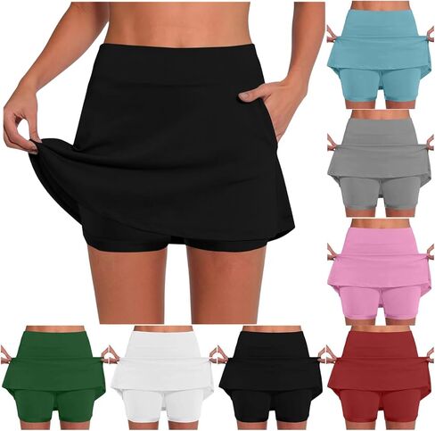 Womens Built in Shorts Tennis Skirts with Pockets High Waisted Athletic Golf Skorts Casual Stretchy Running Mini Skirt in Saudi Arabia