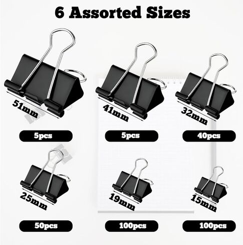 300 Pcs Binder Clips Assorted Sizes, 6 Sizes Jumbo, Large, Medium, Small, Mini and Micro, Metal Paper Clamps, Bulk Black Metal Binding Med Clips Office Supplies for Teachers Business in Kuwait