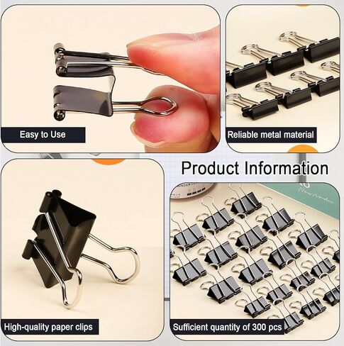300 Pcs Binder Clips Assorted Sizes, 6 Sizes Jumbo, Large, Medium, Small, Mini and Micro, Metal Paper Clamps, Bulk Black Metal Binding Med Clips Office Supplies for Teachers Business in Kuwait