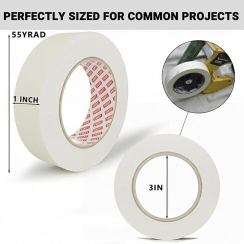 SWRT Masking Tape 1 inch x 55 Yards x 24 Rolls (1320 Total Yards), Adhesive Painting Tape Bulk for General Purpose Beige White Color for Painting, Crafting, School Stationery, Arts, Home Use etc in Kuwait