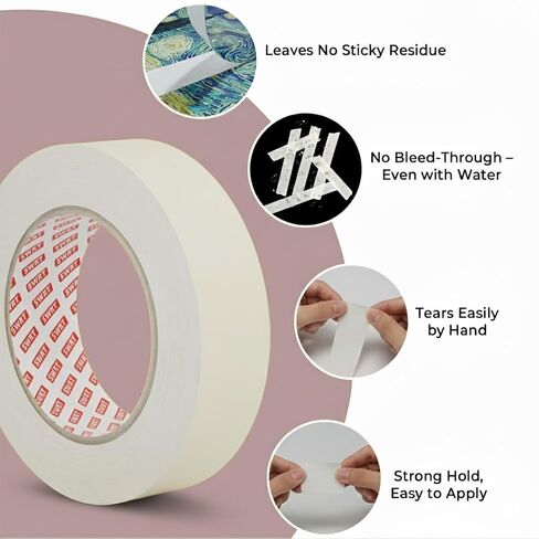 SWRT Masking Tape 1 inch x 55 Yards x 24 Rolls (1320 Total Yards), Adhesive Painting Tape Bulk for General Purpose Beige White Color for Painting, Crafting, School Stationery, Arts, Home Use etc in Kuwait