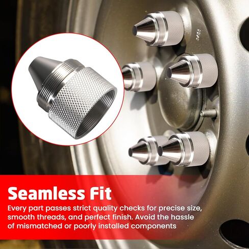 Aluminum Alloy Cone Shaped Parts 1.375''X24 Sealed End Cap 12 Pack Fit for Truck Tire Anti Theft Cover Silver in Saudi Arabia