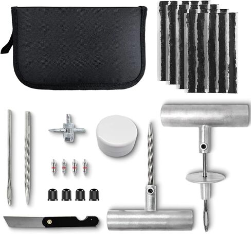 36PCS Heavy-Duty Universal Tire Plug Repair Kit – Car/Motorcycle/Truck/RV Emergency Flat-Tire Fix Set with T-Handles, 20 Self-Vulcanizing Plugs, Valve Tools & Compact Storage Bag in Saudi Arabia