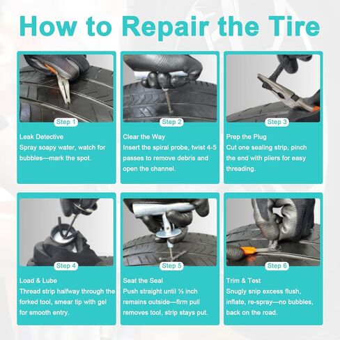 36PCS Heavy-Duty Universal Tire Plug Repair Kit – Car/Motorcycle/Truck/RV Emergency Flat-Tire Fix Set with T-Handles, 20 Self-Vulcanizing Plugs, Valve Tools & Compact Storage Bag in Saudi Arabia