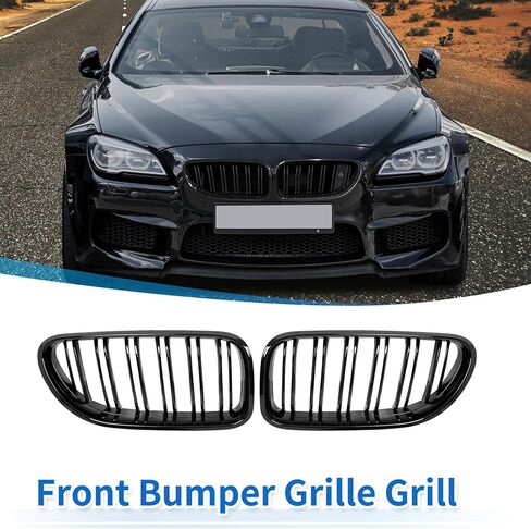 الجبهة العلوي غطاء محرك السيارة الوفير مصبغة الكلى لسيارات BMW M6 F06 2012-2018 اليسار اليمين شريحة مزدوجة لمعان أسود زوج استبدال مجموعة الشواية للترقية الخارجية in Kuwait