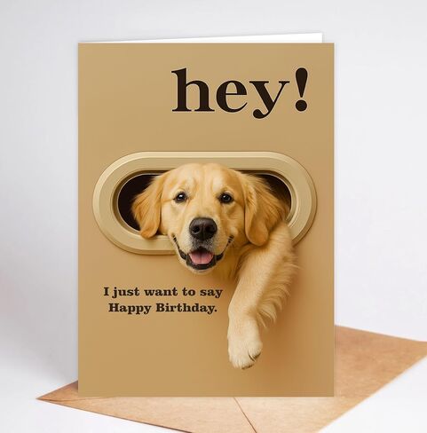 Funny Golden Retriever Birthday Card - Hey! I Just Want To Say Happy Birthday - Cute Dog Greeting Card For Dog Lovers- Men- Women And Kids - Humorous And Adorable Gifts Card Ideal in Saudi Arabia