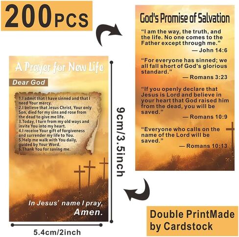 200 قطعة من بطاقات الكتاب المقدس المسيحية ذات الوجهين - طباعة رسائل ملهمة "صلاة من أجل حياة جديدة" للتواصل مع الكنيسة ومشاركة الكتاب المقدس والتشجيع الروحي in Kuwait