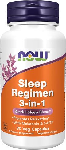 NOW Supplements, Sleep Regimen 3-In-1, With Melatonin, 5-HTP and L-Theanine, Restful Sleep Blend*, 90 Veg Capsules in Kuwait