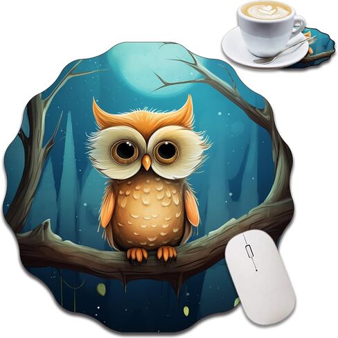Personalized Lace-Shaped Mouse Pad and Coaster Set, Waterproof and Anti-Slip Mouse Pad Design, Suitable for Home and Office Desktop Decoration, Owl in Kuwait