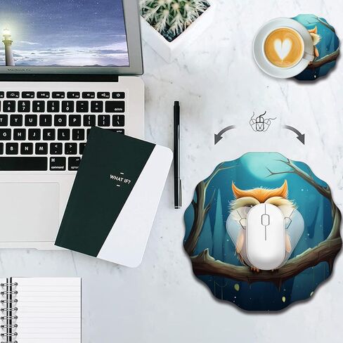 Personalized Lace-Shaped Mouse Pad and Coaster Set, Waterproof and Anti-Slip Mouse Pad Design, Suitable for Home and Office Desktop Decoration, Owl in Saudi Arabia