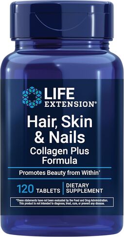 Life Extension Hair, Skin & Nails Collagen Plus Formula - Promotes Collagen & Keratin Health - with Niacin, Vitamin B6, Biotin, Calcium & Zinc - Non-GMO – 120 Count(Pack of 1) in Kuwait
