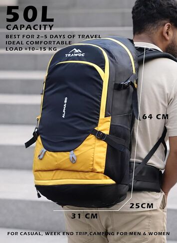 Alpha 50 لتر سفر على ظهر حقيبة ظهر مقاومة للماء لركوب الدراجات التخييم للمشي لمسافات طويلة للرجال والنساء ، الأصفر in Kuwait