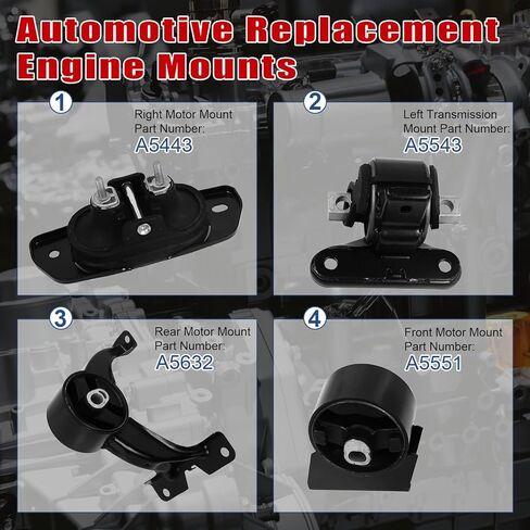 4Pcs Engine Motor Mount Compatible with Dodge Journey 2011-2019 & for Dodge Avenger 2011-2014 & for Chrysler 200 2011-2014 Transmission Mount Set, Replace A5543 A5442 A5632 A5551 in Kuwait
