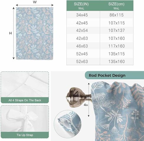 Gray Blue Dandelion Tie Up Curtains for Window, Spring Flowers Modern Minimalist Thermal Insulated Balloon Shade Adjustable Rod Pocket Curtains Valance Panels for Kitchen Bathroom Café 42'' x 63'' in Saudi Arabia